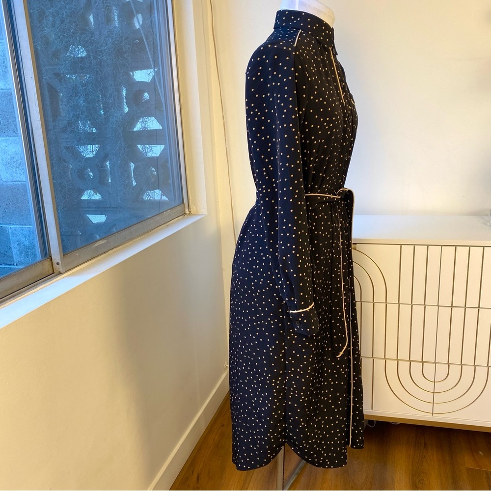 Who What Wear Polka Dot Piped Shirt Dress Black/ Taupe, Size S - Picture 6 of 9